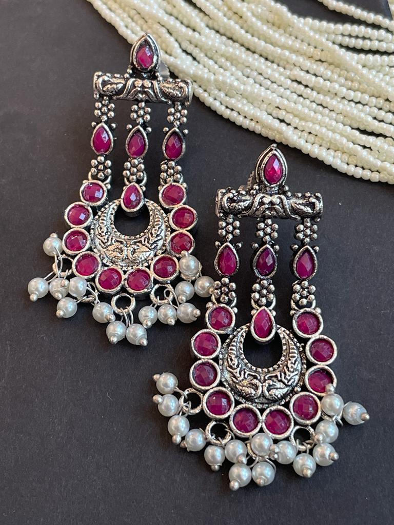 Oxidized Earrings with Stone work