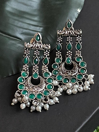 Oxidized Earrings with Stone work