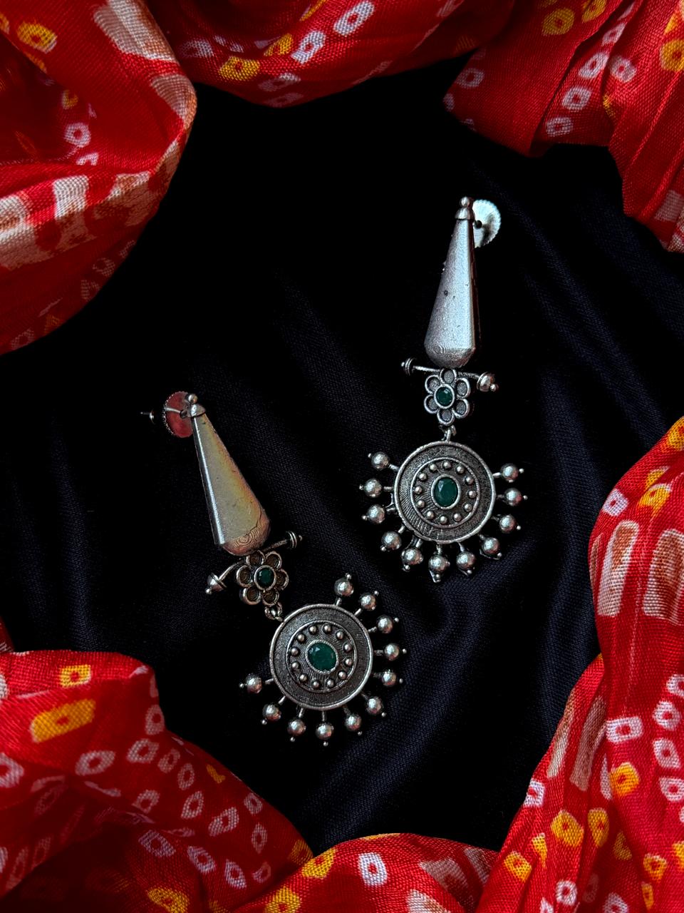 Oxidized Long Ethnic Earring