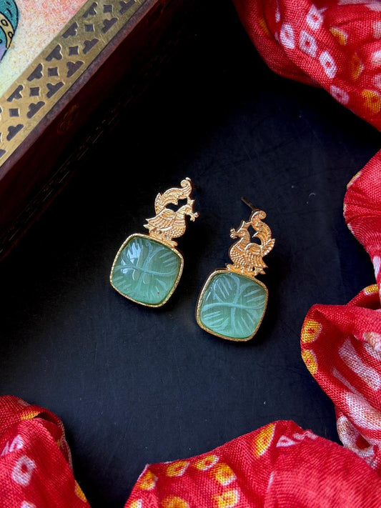 Carving Stone Golden Stud Earring