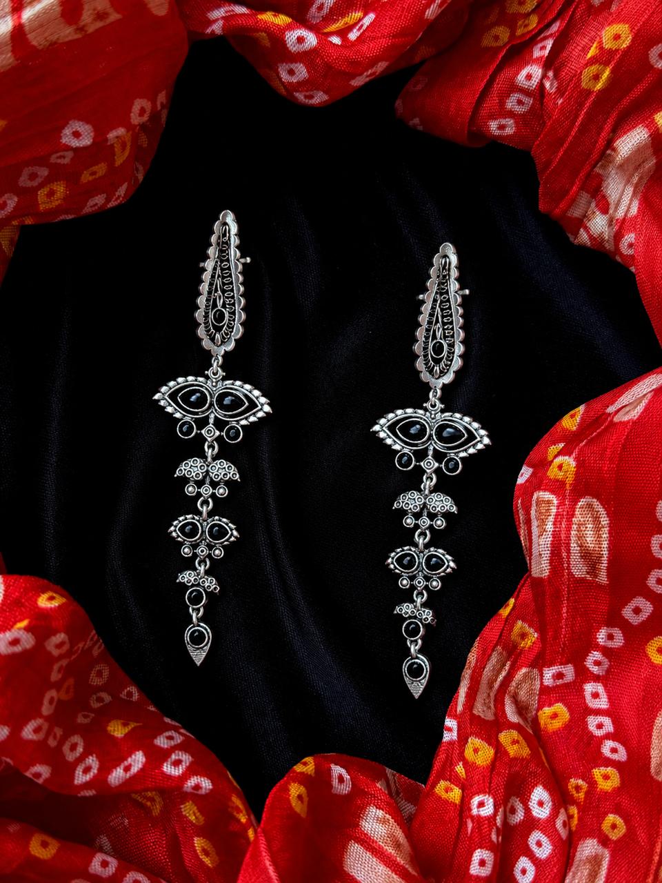 Oxidized Silver Replica Long Earring