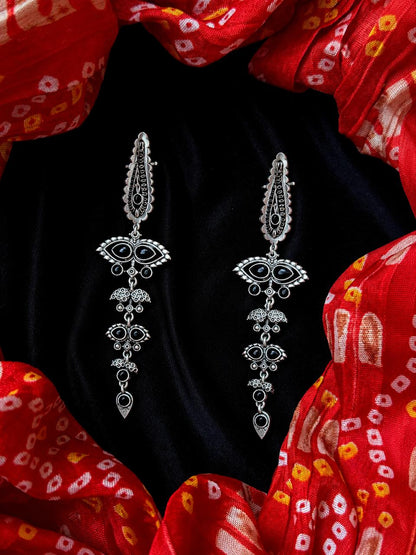 Oxidized Silver Replica Long Earring
