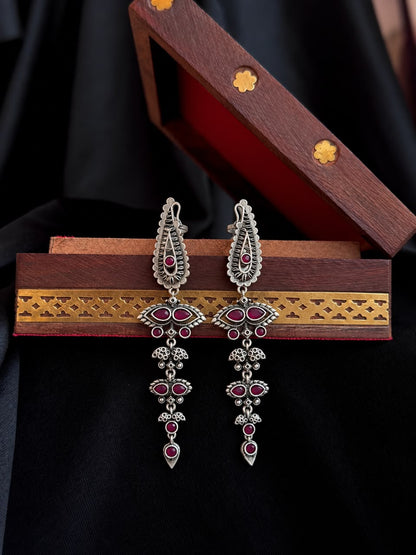 Oxidized Silver Replica Long Earring