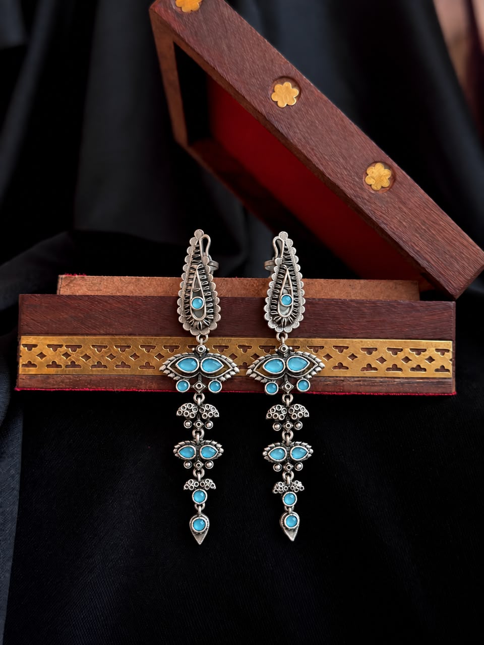 Oxidized Silver Replica Long Earring