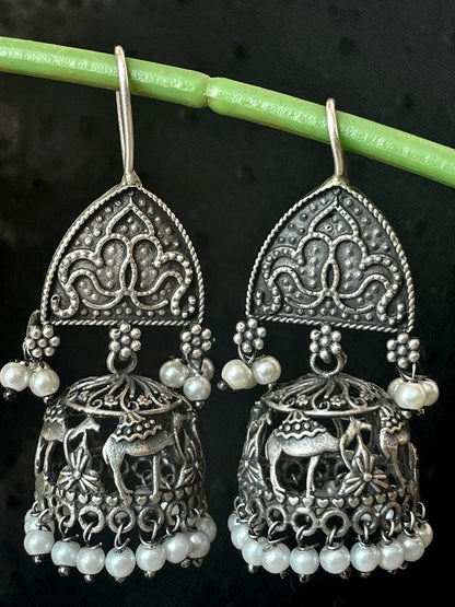 Oxidized Antique look Black Polish Jhumka Earring