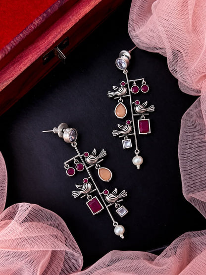 Monalisa Stone Birds Silver Replica Earring
