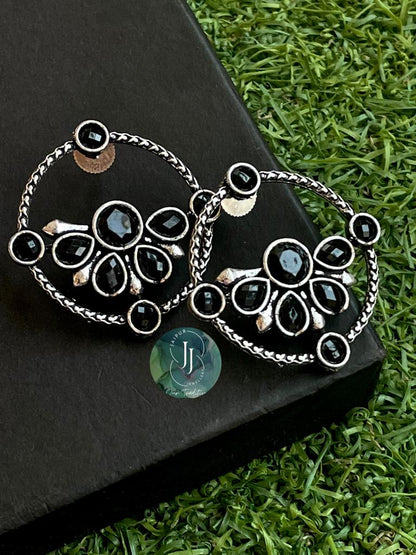 Oxidized Circular Stud Earring with stones