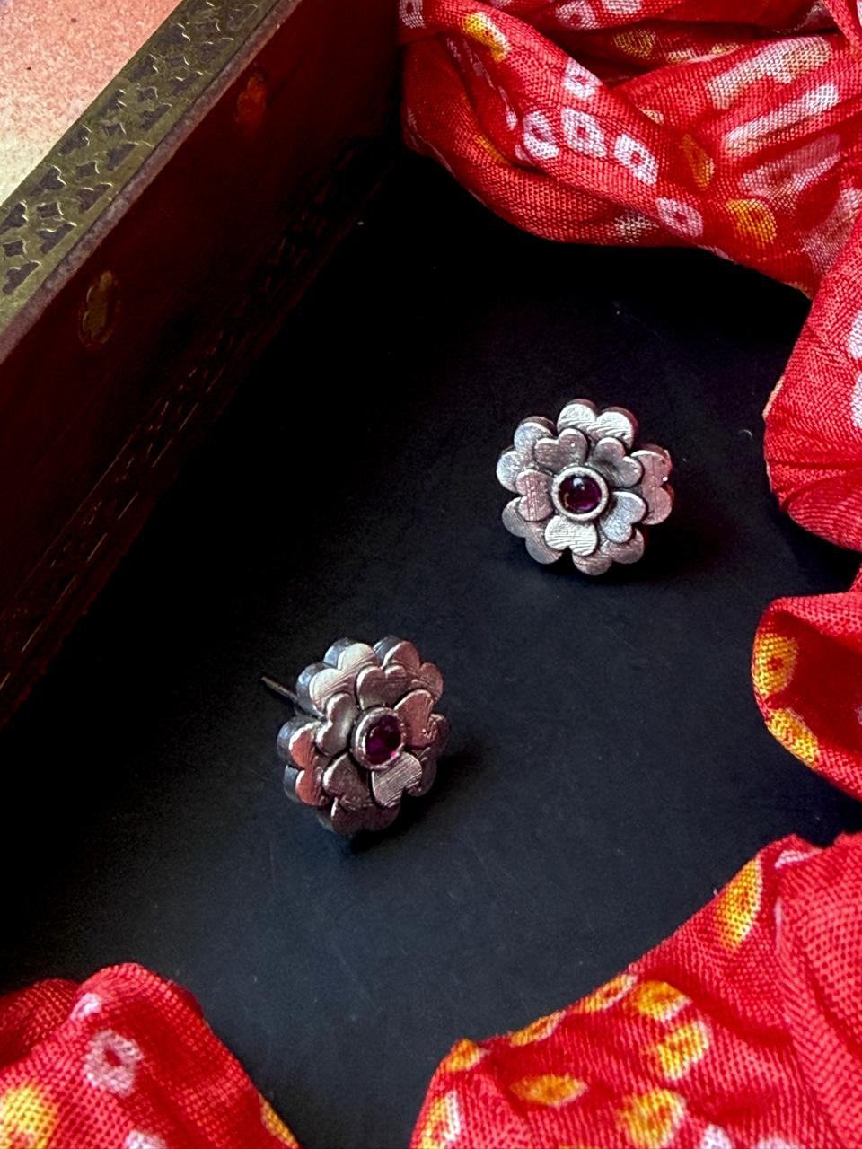 Oxidized Silver Replica Stud Earring