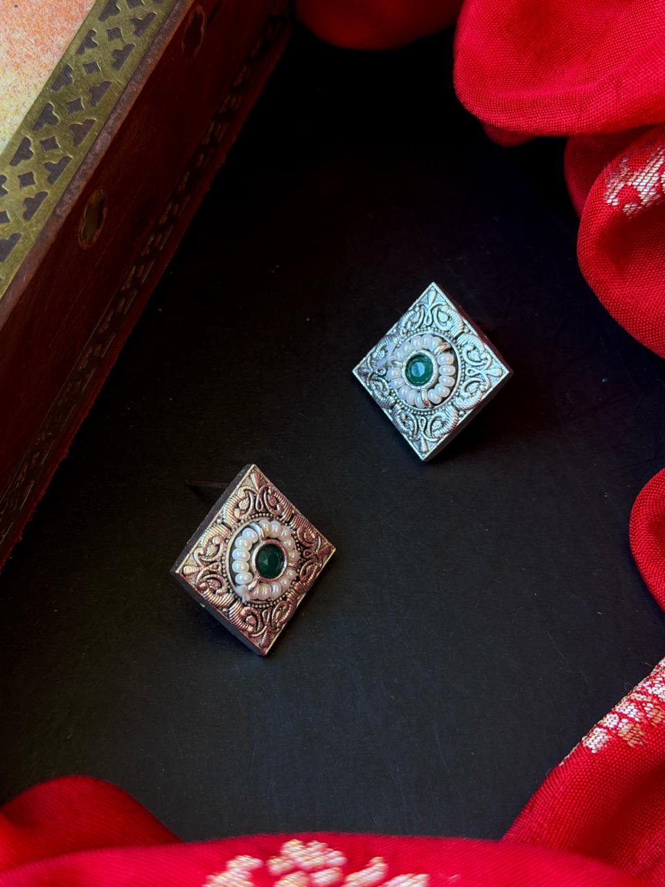 Silver Replica Geometrical Square Stud Earring