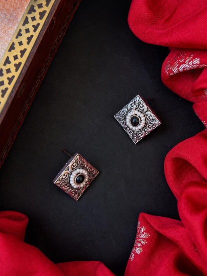 Silver Replica Geometrical Square Stud Earring