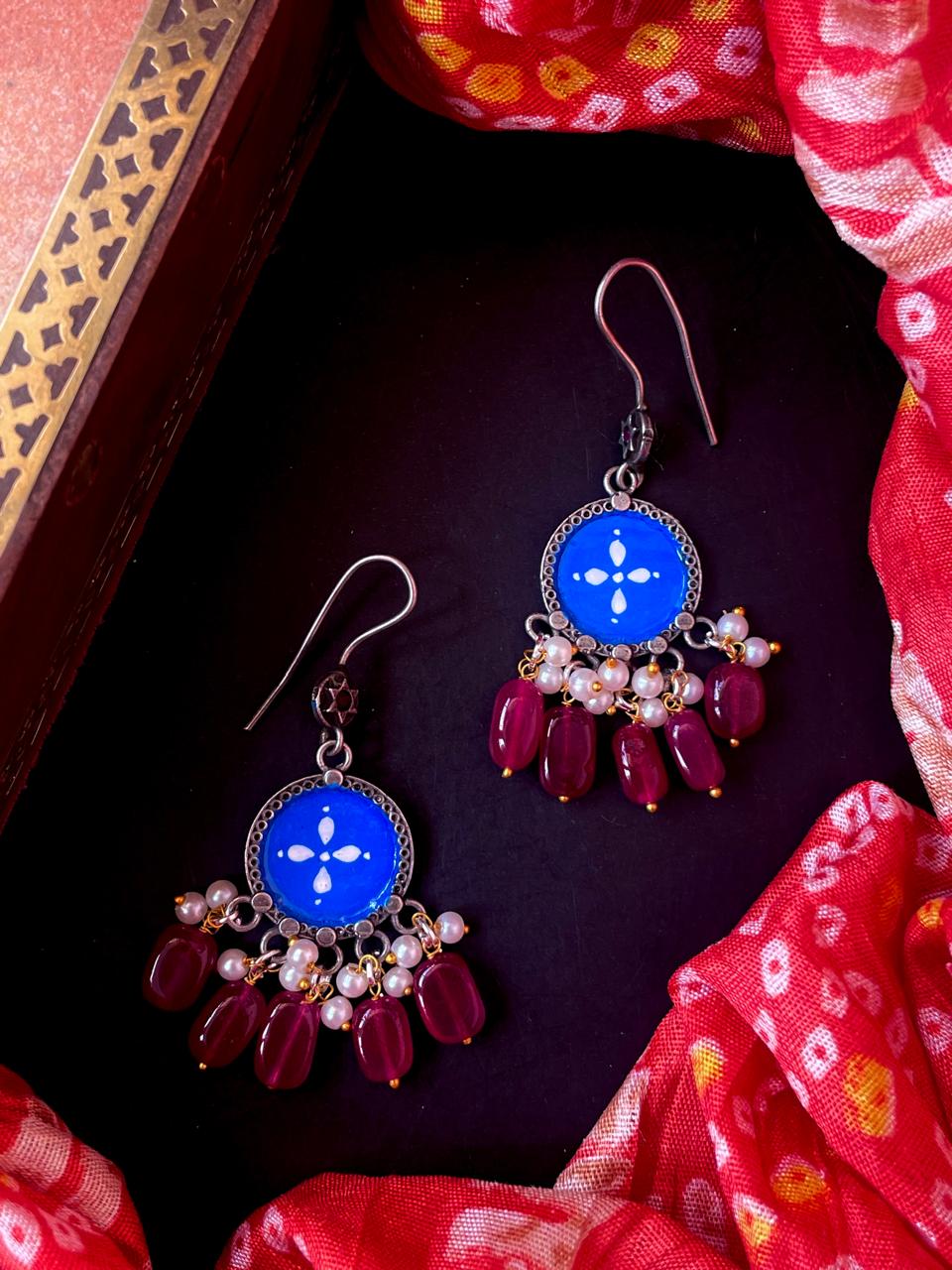 Hand Painted Top Stone Beaded Earring