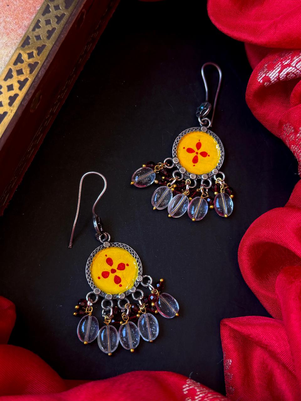 Hand Painted Top Stone Beaded Earring