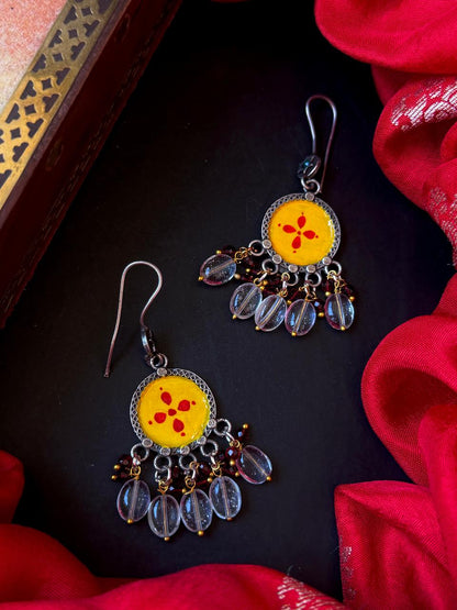 Hand Painted Top Stone Beaded Earring
