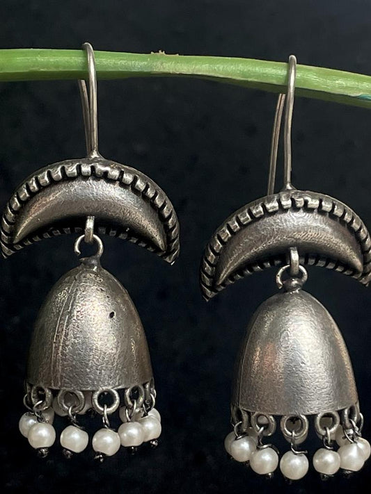 Oxidized Brass Jhumka Earring with Moon