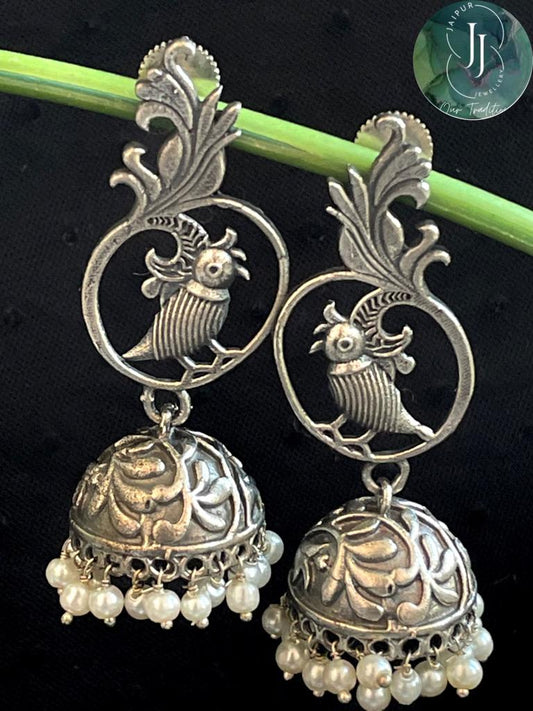 Oxidized in Brass Bird shape with Dome Jhumka Earring