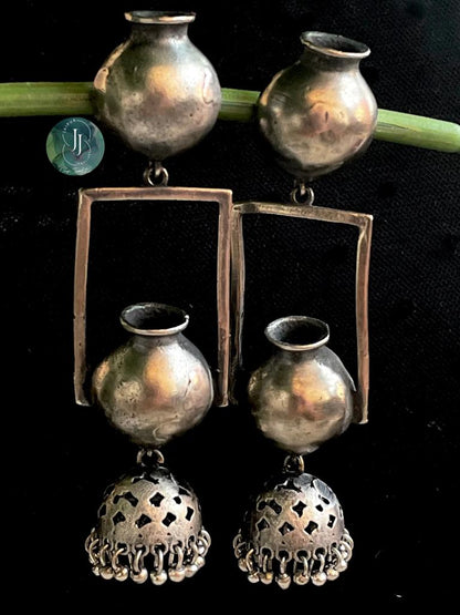 Traditional Pot shape and Dome Jhumka Oxidized Black Polish Antique Earring