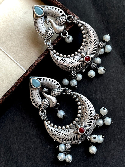 Peacock Shape Chandbali Oxidized Drop Earring