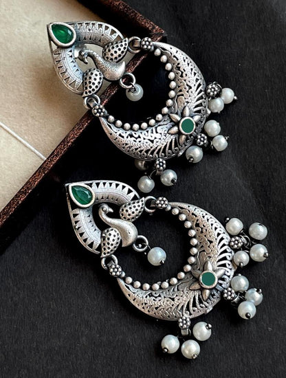 Peacock Shape Chandbali Oxidized Drop Earring