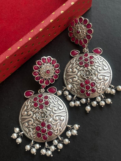 Silver Replica Black Polish Ethnic Earring