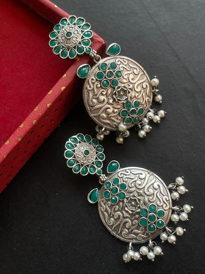 Silver Replica Black Polish Ethnic Earring