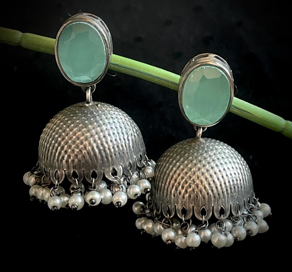 Oxidized Big Dome Monalisa stone Jhumka Earring