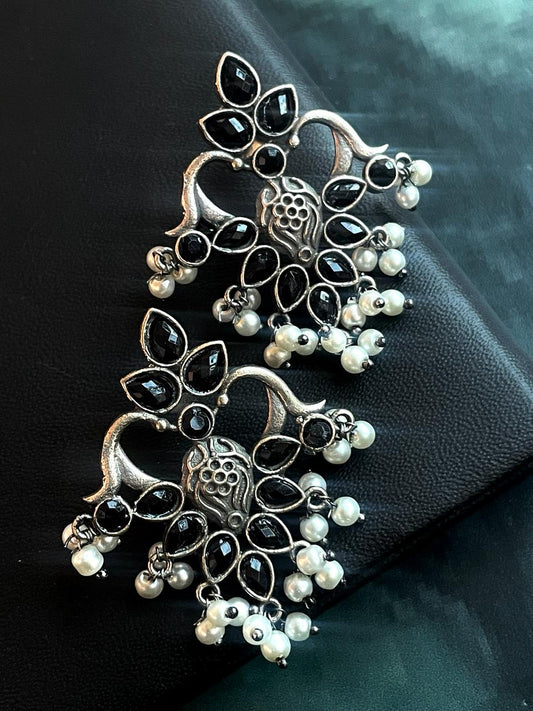 Monalisa Stone Oxidized Beaded Stud Earring