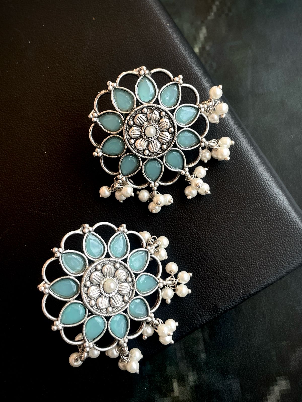 Oxidized Floral Stone Beaded Earring