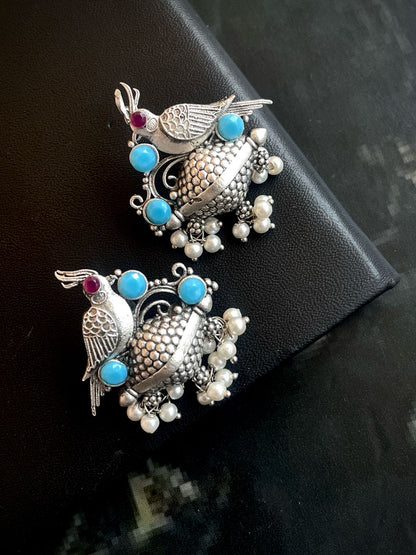 Silver Replica Oxidized Bird Shape Earring