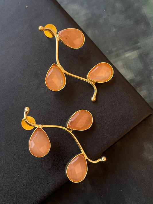 Monalisa Stone Golden Leaf Earring