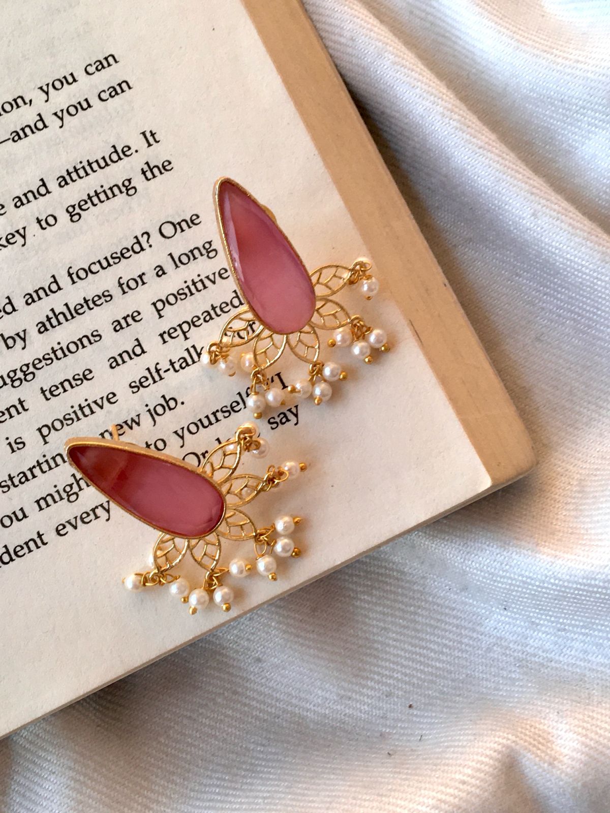 Monalisa Stone Beaded Golden Earring