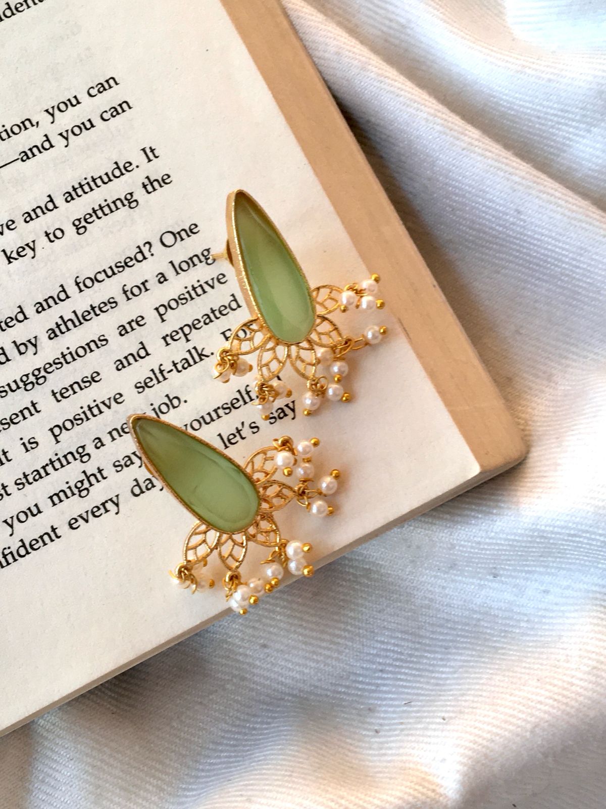 Monalisa Stone Beaded Golden Earring