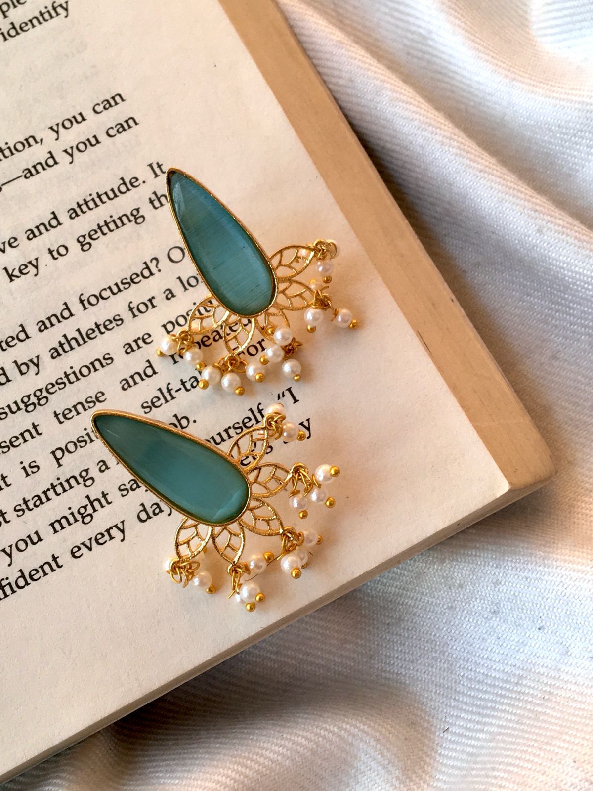 Monalisa Stone Beaded Golden Earring