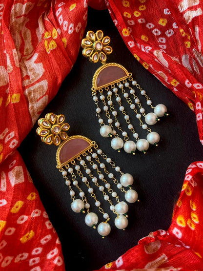 Monalisa Stone with Pearl Latkan Golden Earring