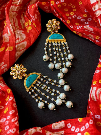 Monalisa Stone with Pearl Latkan Golden Earring