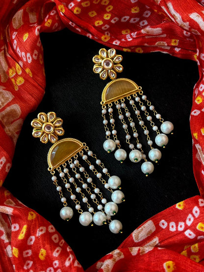 Monalisa Stone with Pearl Latkan Golden Earring