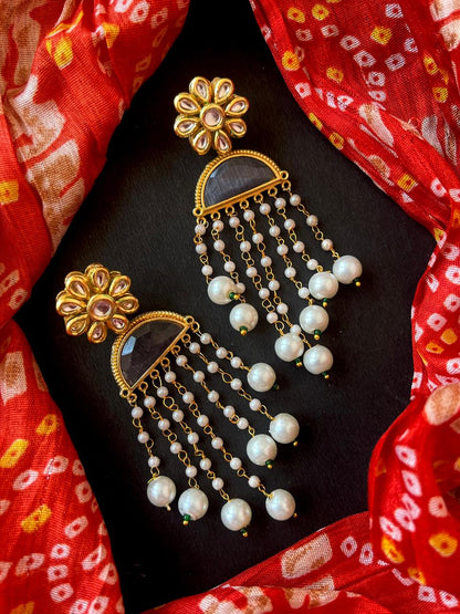 Monalisa Stone with Pearl Latkan Golden Earring