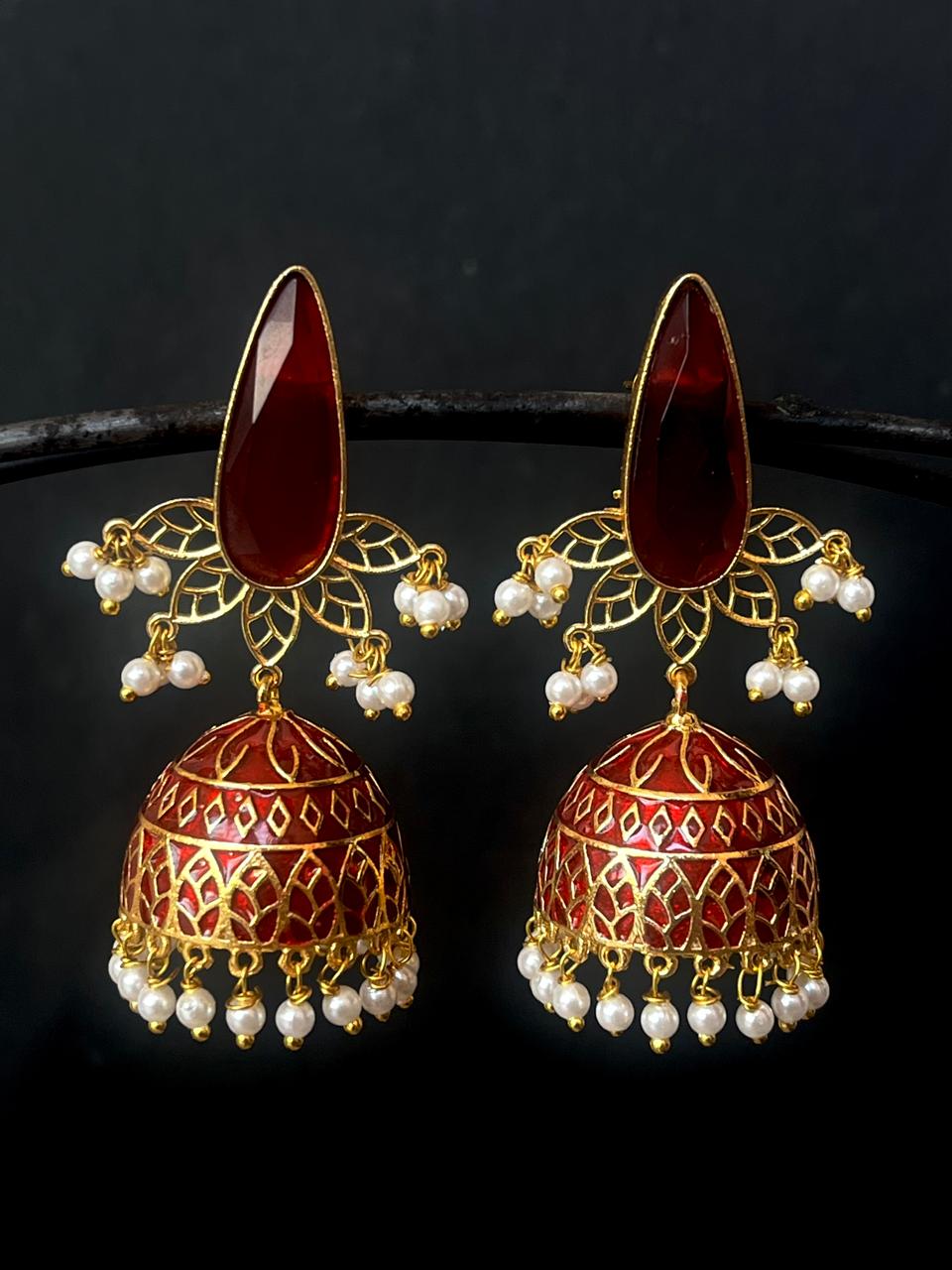 Monalisa Stone Top with Meenakari Jhumki Earring