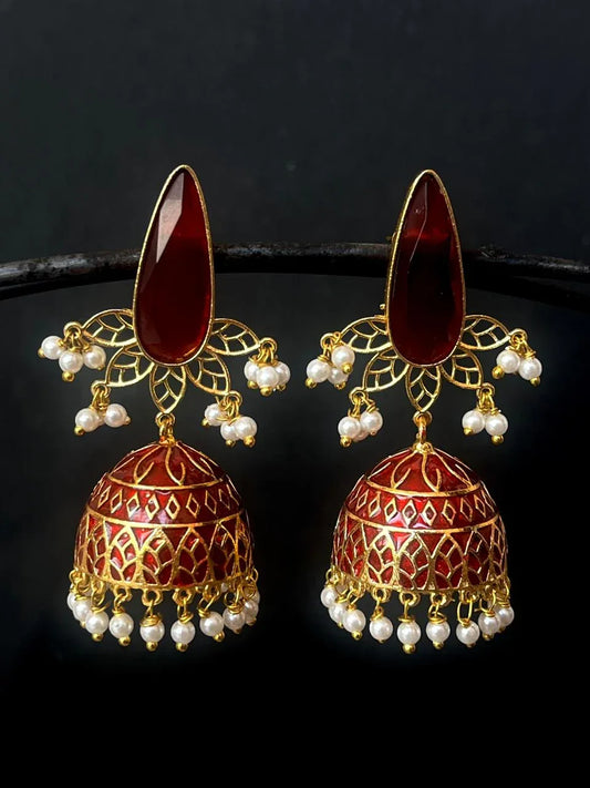 Monalisa Stone Top with Meenakari Jhumki Earring