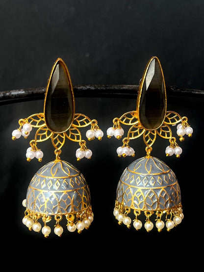 Monalisa Stone Top with Meenakari Jhumki Earring