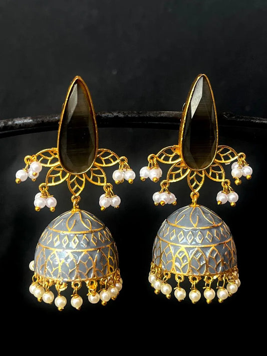 Monalisa Stone Top with Meenakari Jhumki Earring
