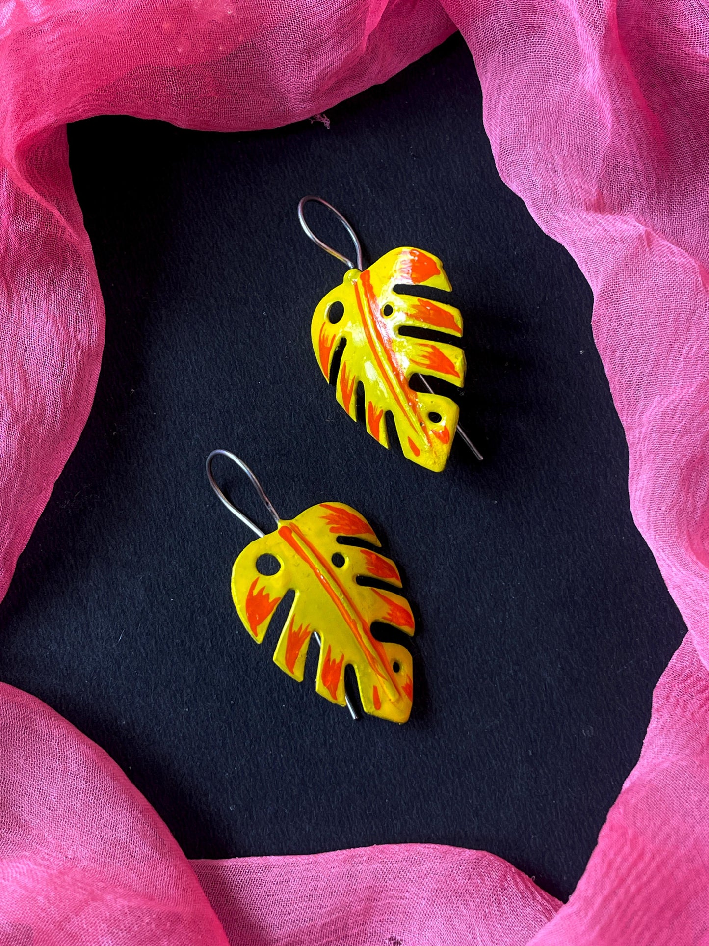 Hand Painted Leaf Shape Oxidized Earring