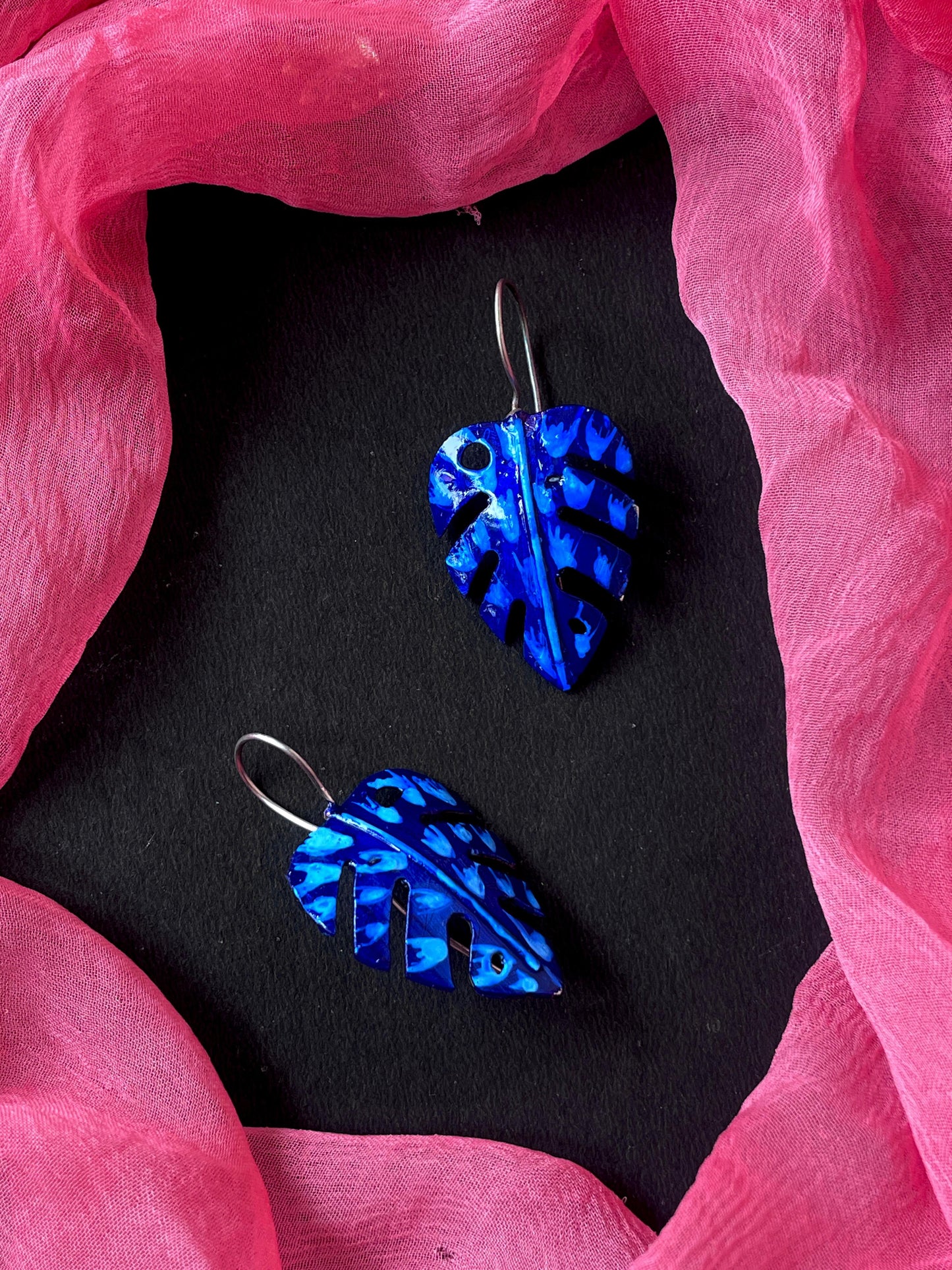 Hand Painted Leaf Shape Oxidized Earring