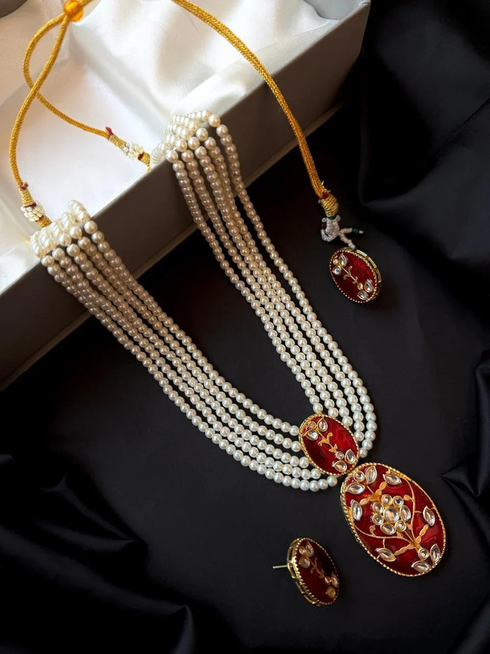 Meenakari Pendant Beaded Mala Necklace with Earring set
