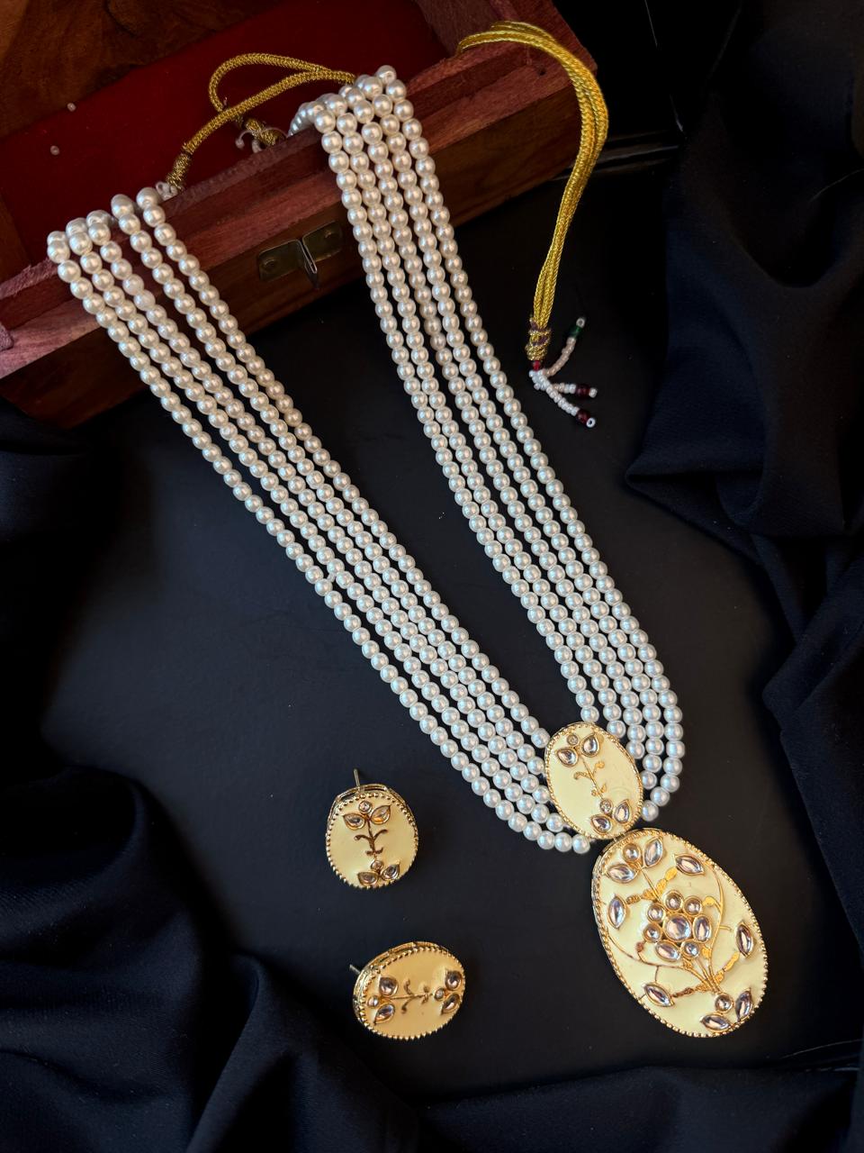 Meenakari Pendant Beaded Mala Necklace with Earring set