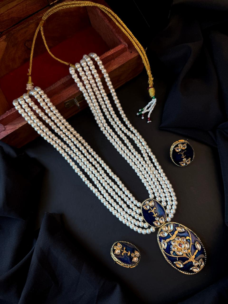 Meenakari Pendant Beaded Mala Necklace with Earring set