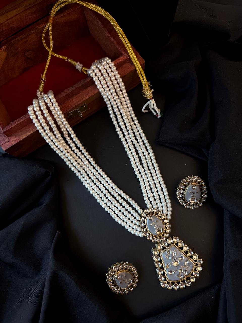 Meenakari Pendant Beaded Mala Necklace with Earring set