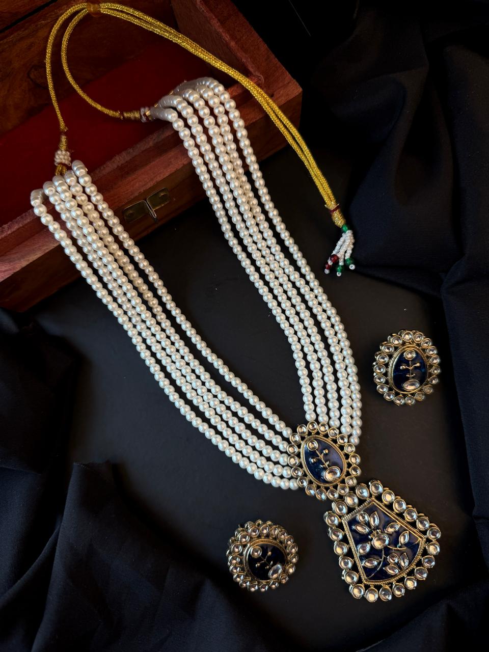 Meenakari Pendant Beaded Mala Necklace with Earring set