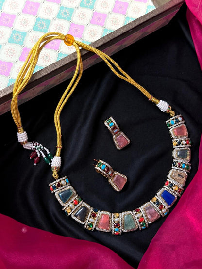 Monalisa Stone Partywear Choker Necklace with Earring Set
