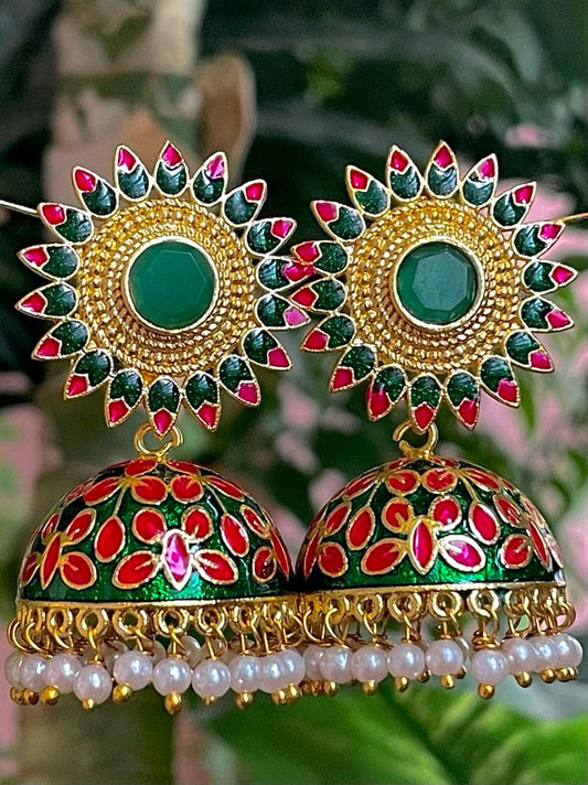 Meenakari Dome Shape Jhumka Earring