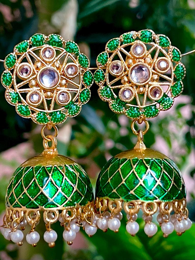 Meenakari Dome Shape Jhumka Earrings